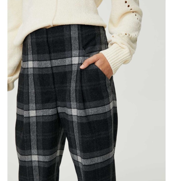 Aritzia Wilfred Chambery Check Plaid Pants Trousers SZ 00 Virgin Wool Gray Black - Picture 3 of 15